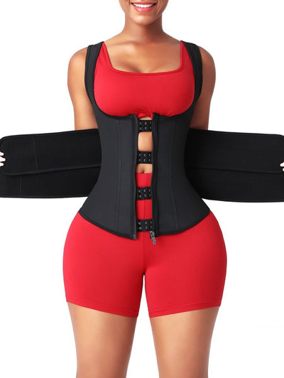 DOUBLE BELT WAIST TRAINER VEST WITH ZIPPER